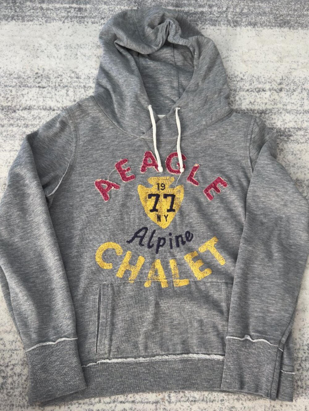 Title: American Eagle Alpine Chalet 1977 Distressed Hoodie – Kids XL / Adult S-M